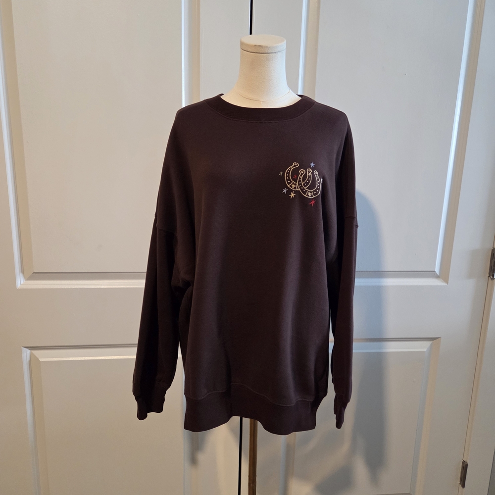 Abercrombie & Fitch Dark Brown Sweatshirt with Floral Embroidery